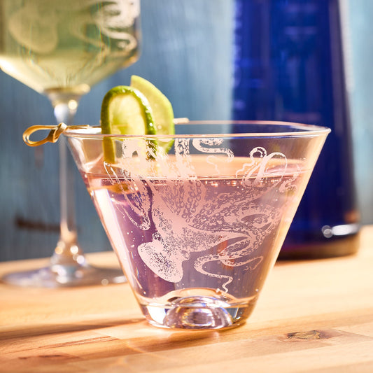 Octopus Stemless Martini Glasses-Nautical Decor and Gifts