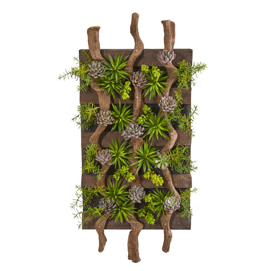 41” x 19” Mixed Succulent Artificial Living Wall-Faux Plant-Nautical Decor and Gifts