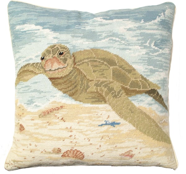 Sea Turtle Needlepoint Pillow-Pillow-Nautical Decor and Gifts