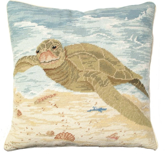 Sea Turtle Needlepoint Pillow-Pillow-Nautical Decor and Gifts