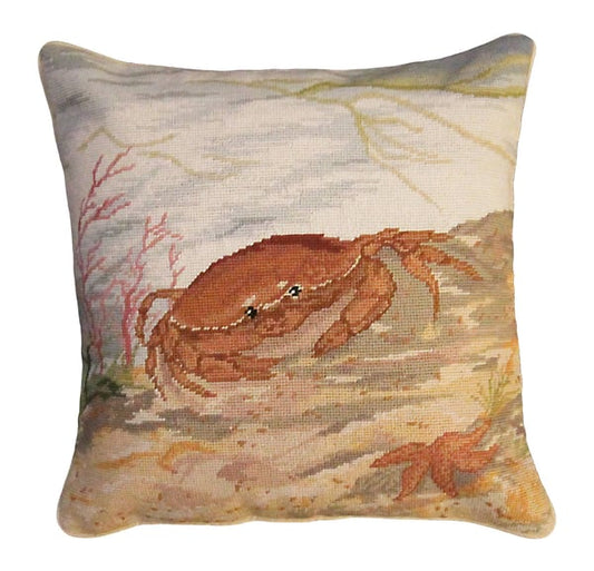 Crab and Sea Star Needlepoint Pillow-Pillow-Nautical Decor and Gifts