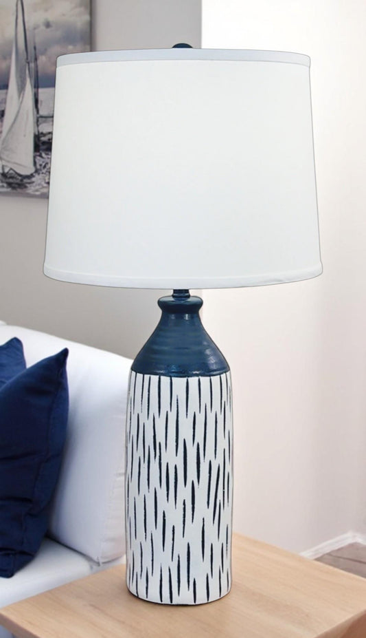 Navy/Ivory Tall Textured Vase Lamp-Lamp-Nautical Decor and Gifts