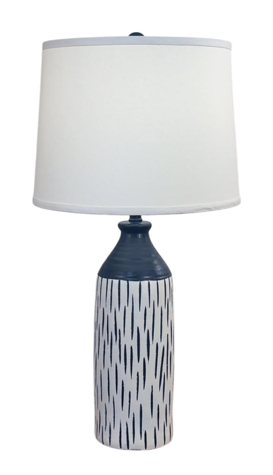 Navy/Ivory Tall Textured Vase Lamp-Lamp-Nautical Decor and Gifts
