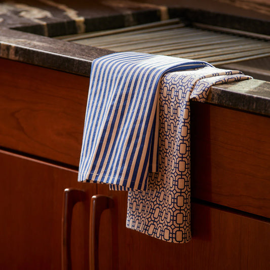 Garden Gate & Pinstripe Kitchen Towels, Mixed Set of 2-Nautical Decor and Gifts