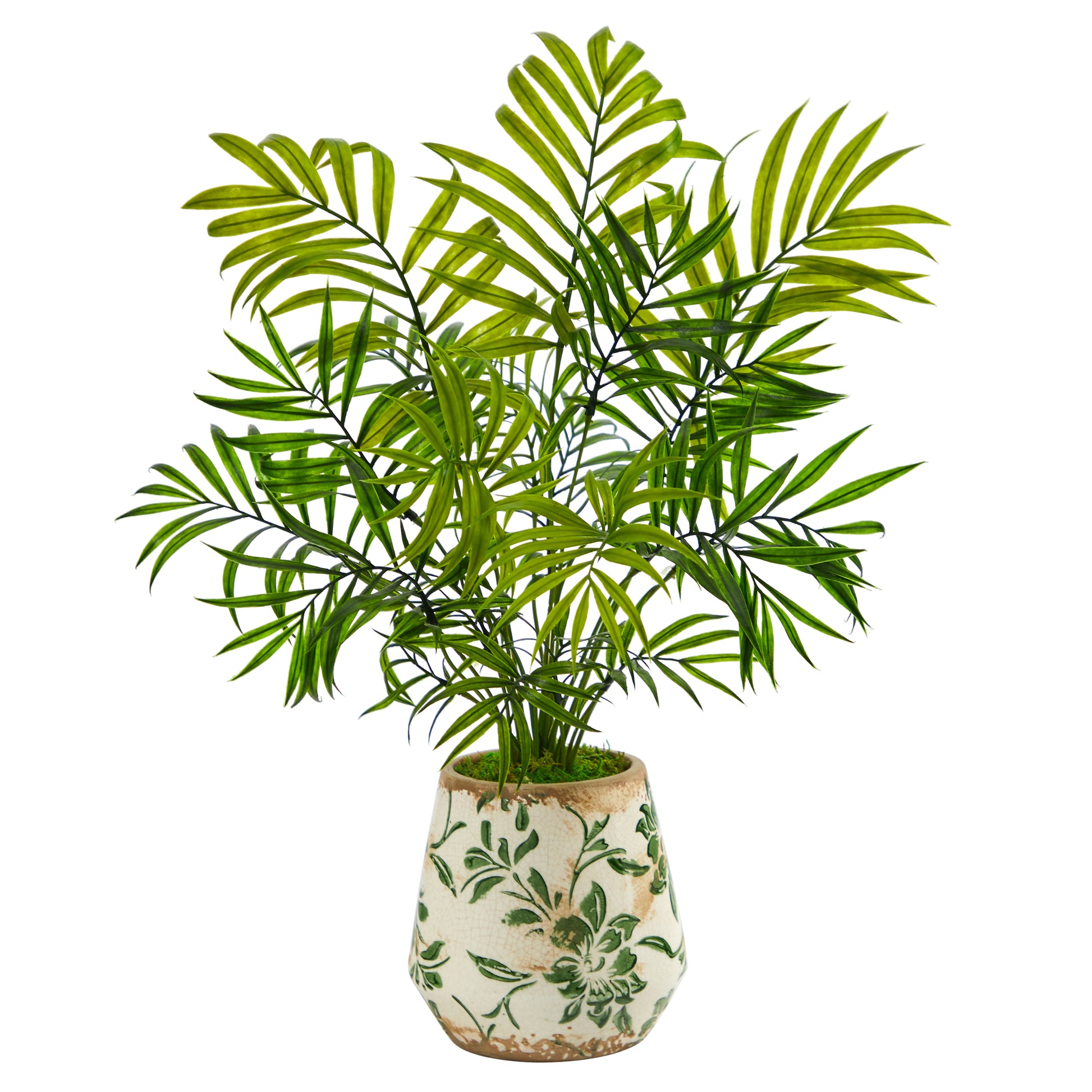 fake areca palm 18” Mini Faux Areca Palm In Floral Vase