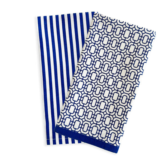 Garden Gate & Pinstripe Kitchen Towels, Mixed Set of 2-Nautical Decor and Gifts