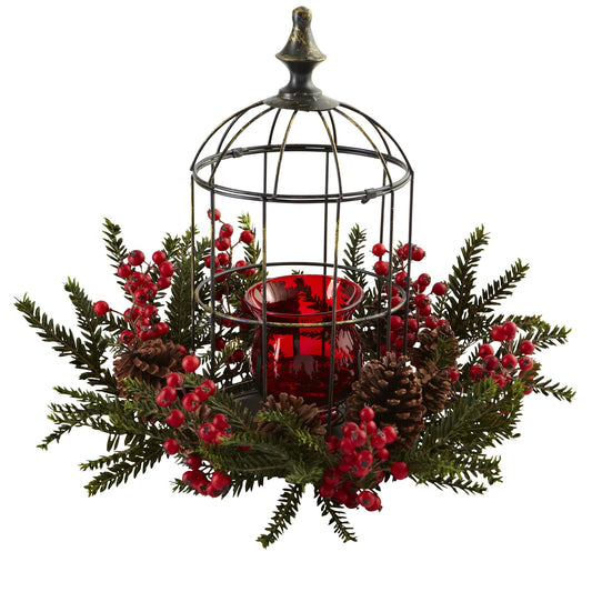 Pine Berry Birdhouse Candelabrum-Faux Plant-Nautical Decor and Gifts