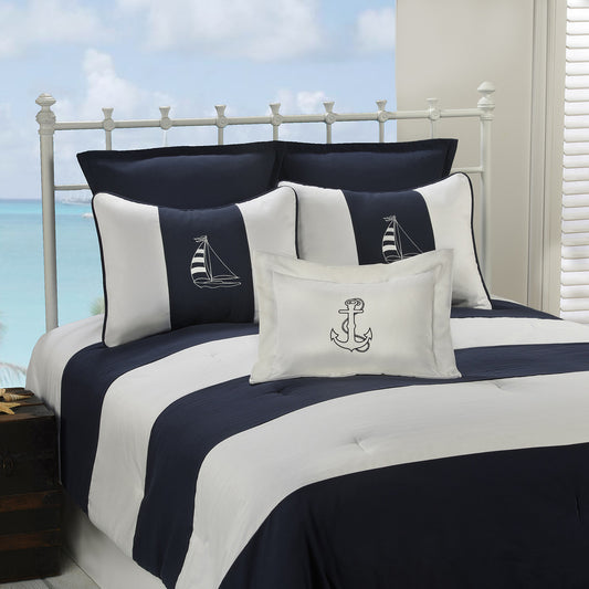 Coastal Stripe Comforter Sets-Bedding-Nautical Decor and Gifts