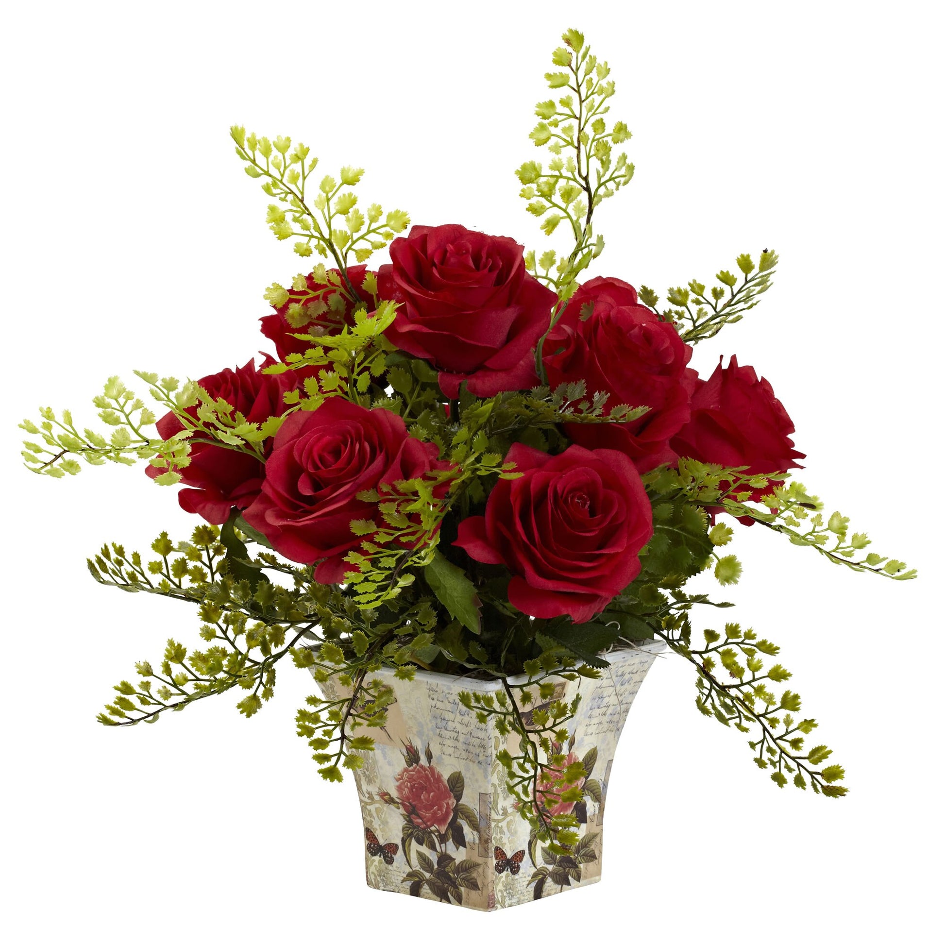 Rose & Maiden Hair w/Floral Planter-Faux Plant-Nautical Decor and Gifts