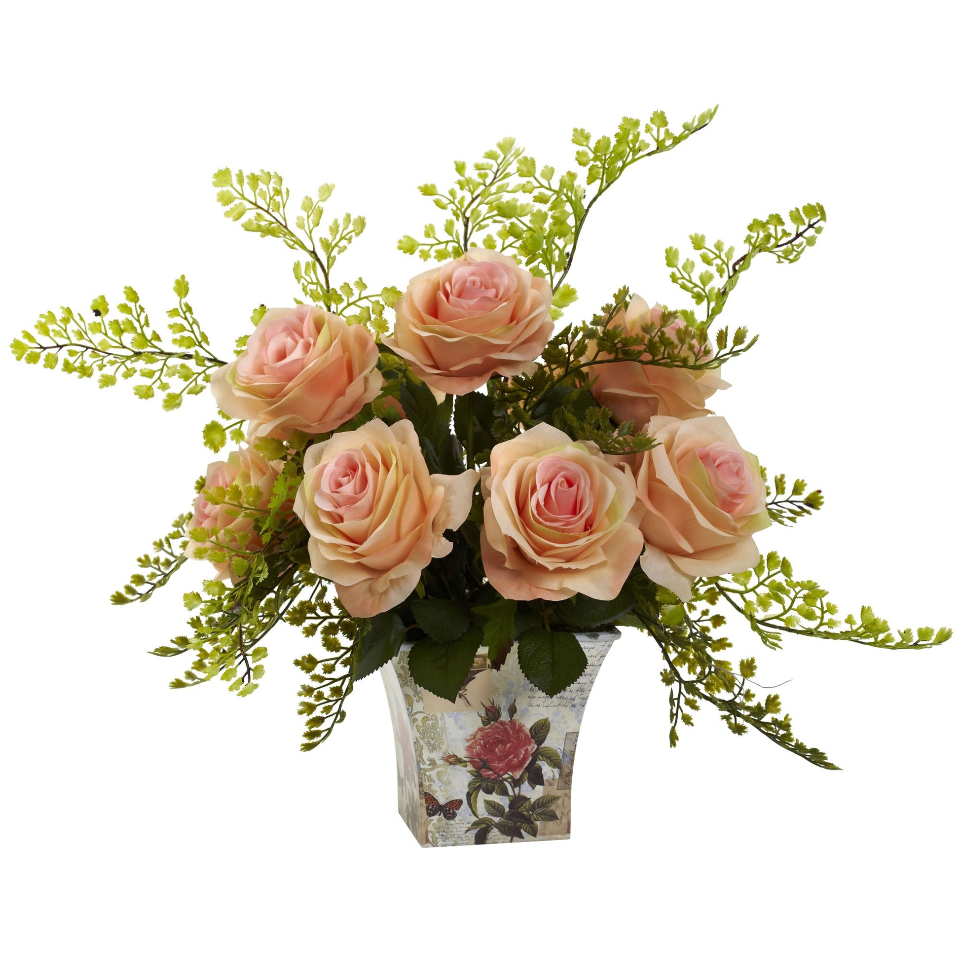 Rose & Maiden Hair w/Floral Planter-Faux Plant-Nautical Decor and Gifts