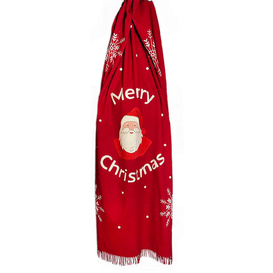 Merry Christmas Santa Embroidered Wool Blanket-Throw Blanket-Nautical Decor and Gifts