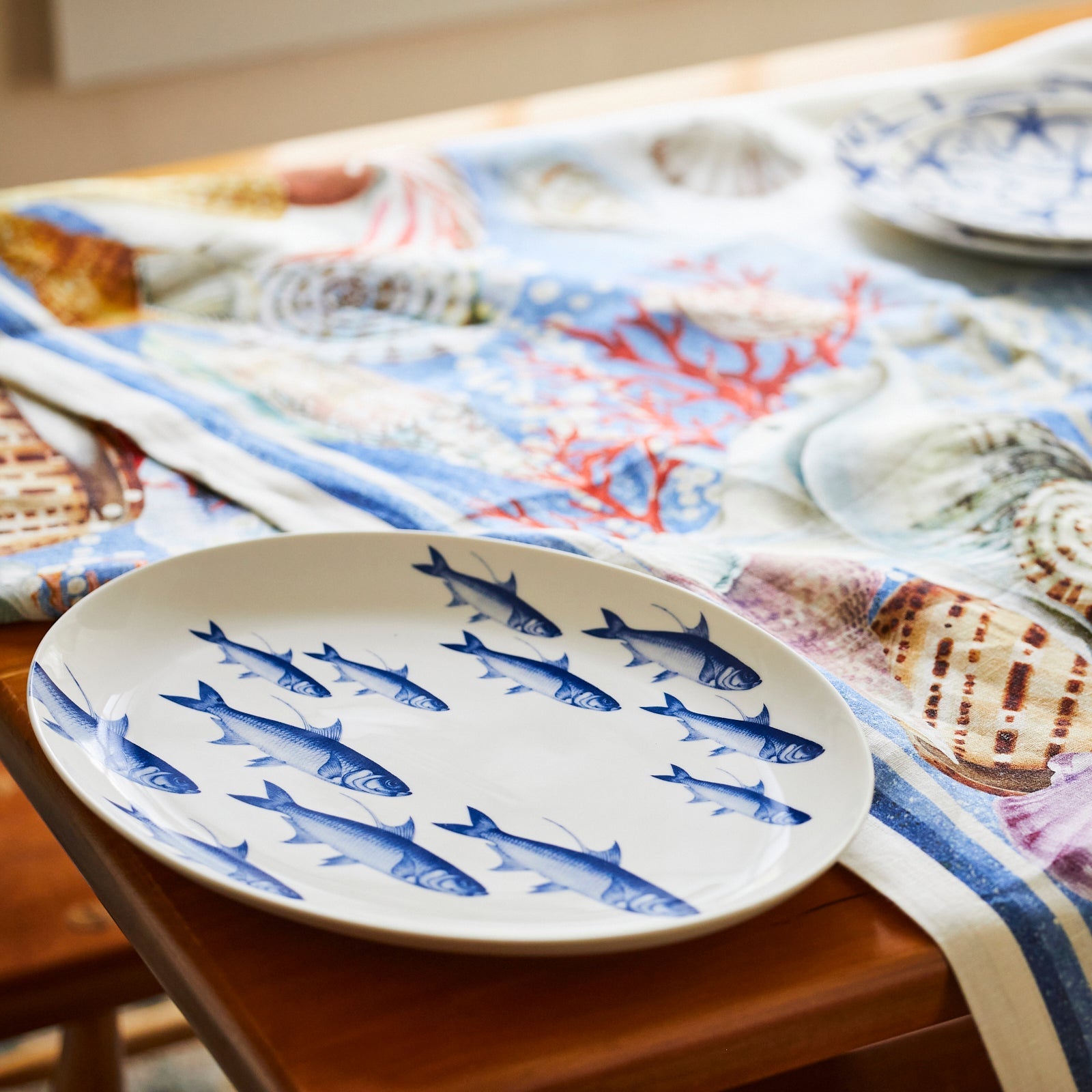 School of Fish Oval Porcelain Platter-Nautical Decor and Gifts