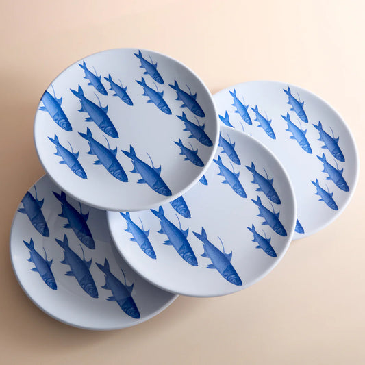 School of Fish Melamine Dinner Plates, Set of 4-Nautical Decor and Gifts