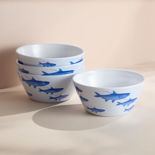 School of Fish Melamine Cereal Bowls, Set of 4-Nautical Decor and Gifts