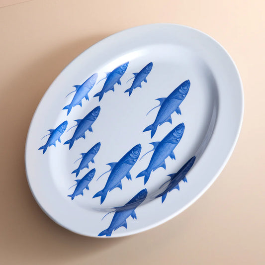 School of Fish Melamine Oval Rimmed Platter-Nautical Decor and Gifts