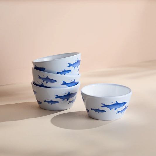 School of Fish Melamine Snack Bowls, Set of 4-Nautical Decor and Gifts