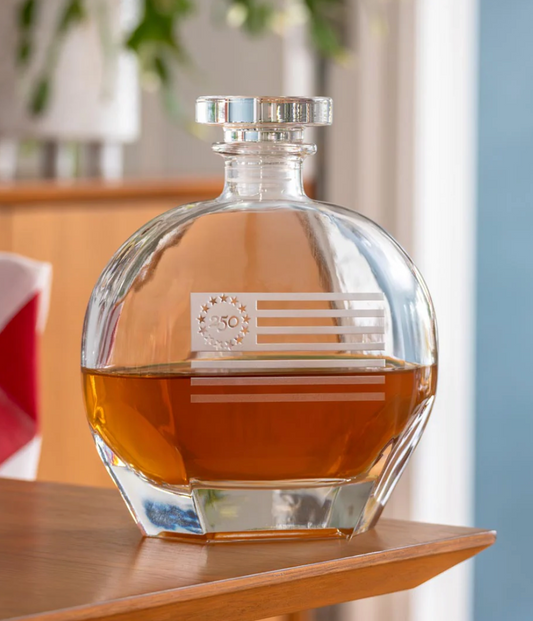 Glass decanter etched with Betsy Ross flag 