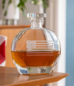 Glass decanter etched with Betsy Ross flag 