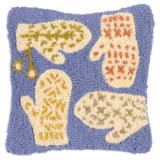 Snow Mittens Hand Hooked Pillow-Pillow-Nautical Decor and Gifts