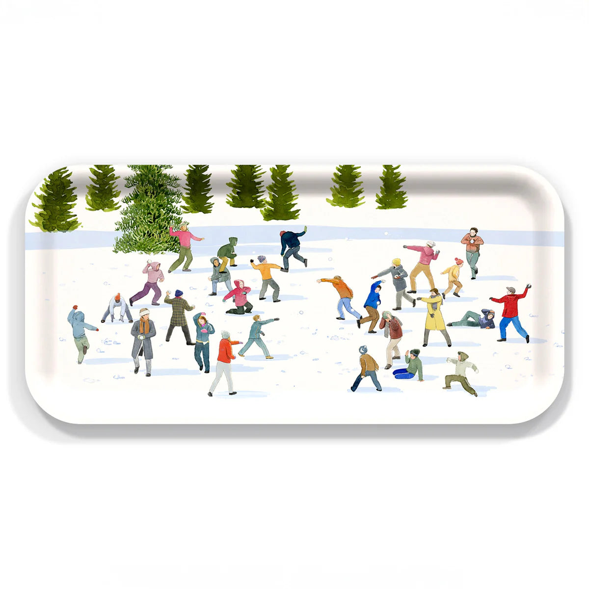 Snowball Fun Small Rectangular Birchwood Tray