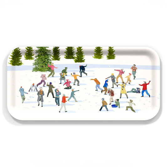 Snowball Fun Small Rectangular Birchwood Tray