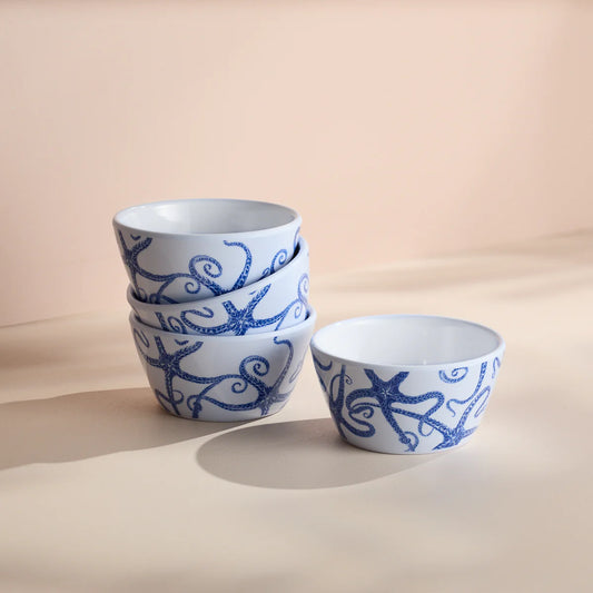 Starfish Melamine Snack Bowls, Set of 4-Nautical Decor and Gifts
