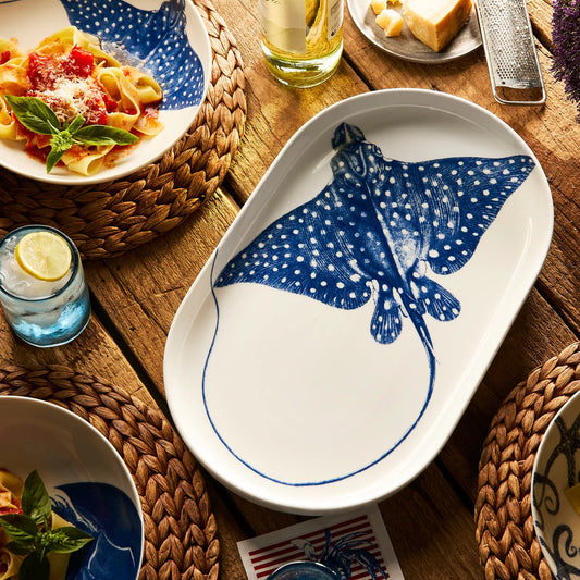 Stingray Large Coupe Oval Platter-Nautical Decor and Gifts