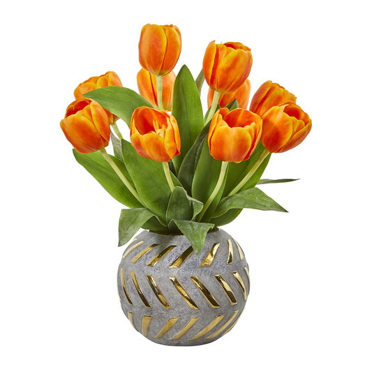 Faux Tulip Arrangement in Decorative Vase-Faux Plant-Nautical Decor and Gifts