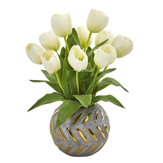 Faux Tulip Arrangement in Decorative Vase-Faux Plant-Nautical Decor and Gifts