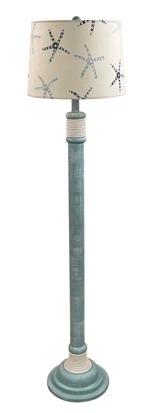 Weathered Seaside Villa Round Floor Lamp w/Rope Accent-Starfish Shade-Lamp-Nautical Decor and Gifts