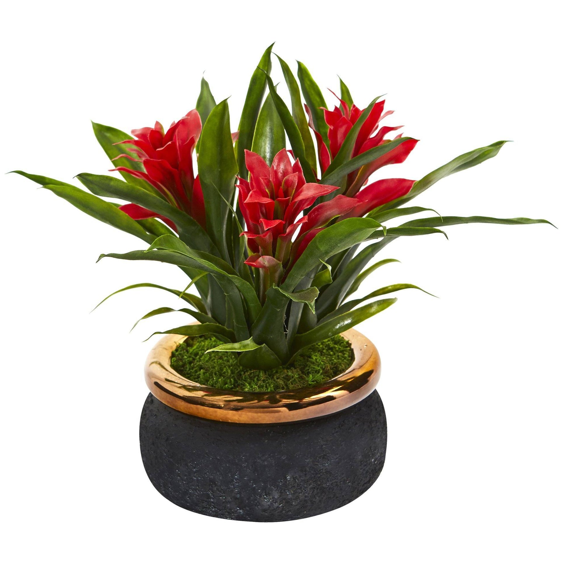 11” Bromeliad Artificial Plant In Stoneware Planter-Faux Plant-Nautical Decor and Gifts