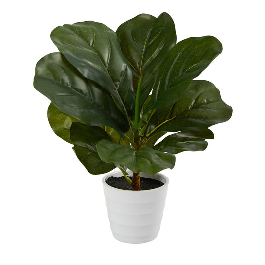 11” Fiddle Leaf Artificial Plant in White Planter (Real Touch)-Faux Plant-Nautical Decor and Gifts