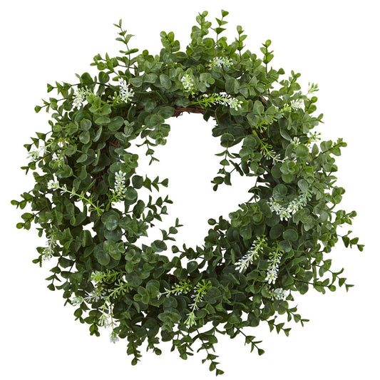 18” Eucalyptus Double Ring Wreath W/Twig Base-Nautical Decor and Gifts