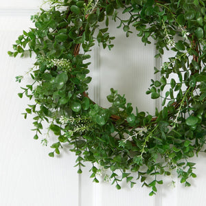 18” Eucalyptus Double Ring Wreath W/Twig Base-Nautical Decor and Gifts