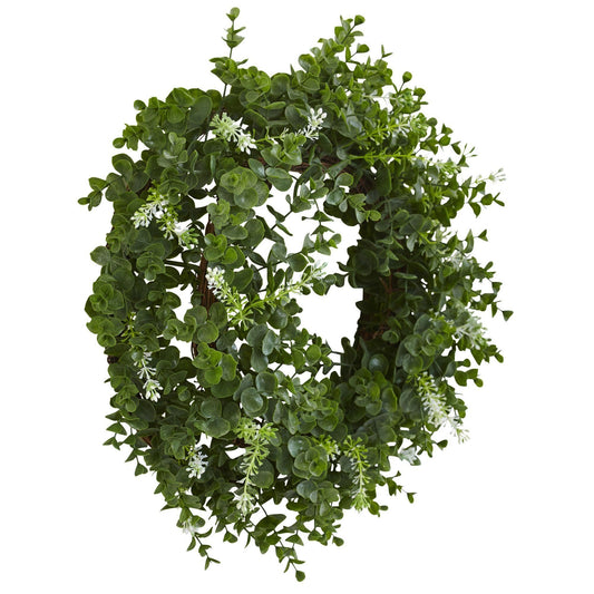 18” Eucalyptus Double Ring Wreath W/Twig Base-Nautical Decor and Gifts