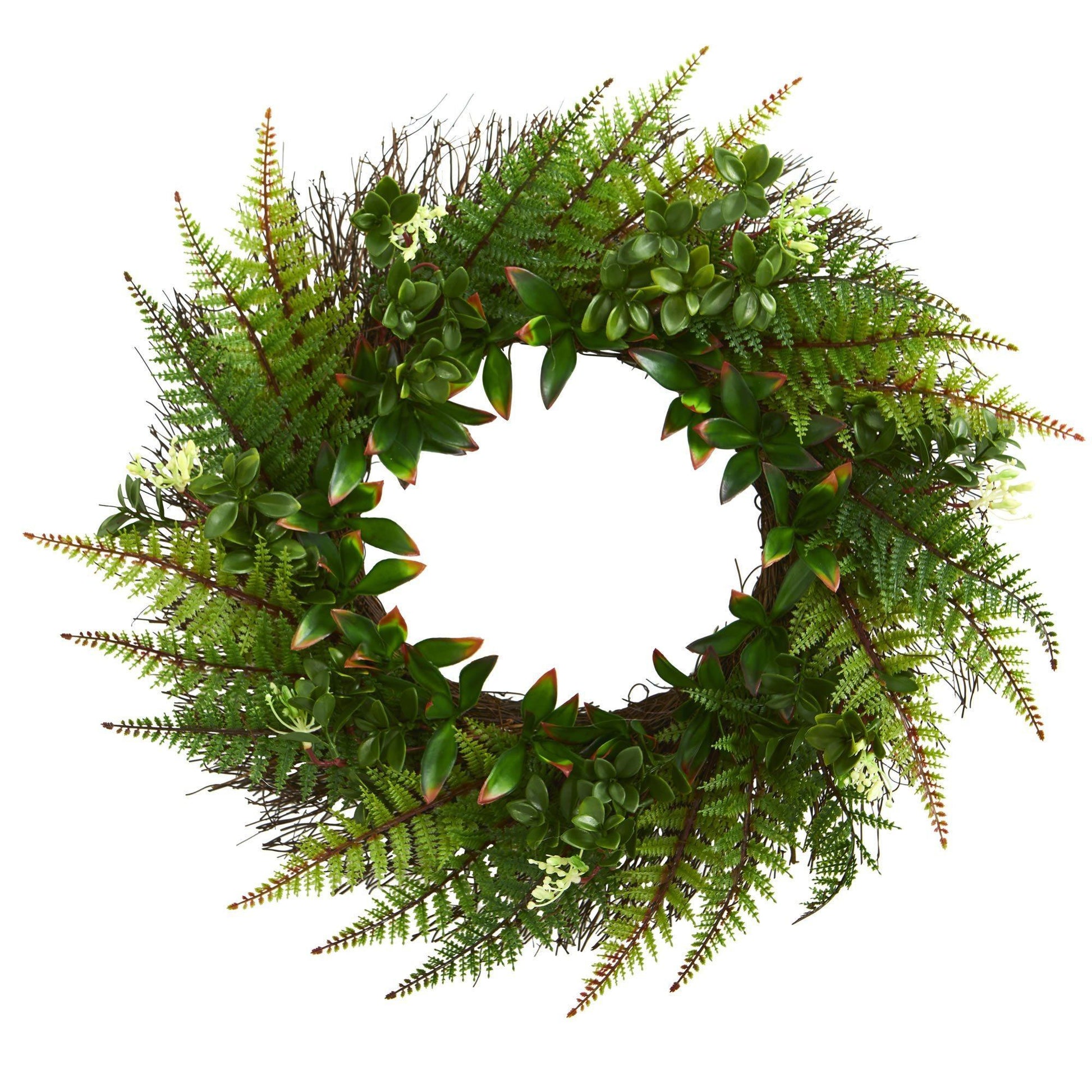 23” Assorted Fern Wreath UV Resistant (Indoor/Outdoor)-Nautical Decor and Gifts