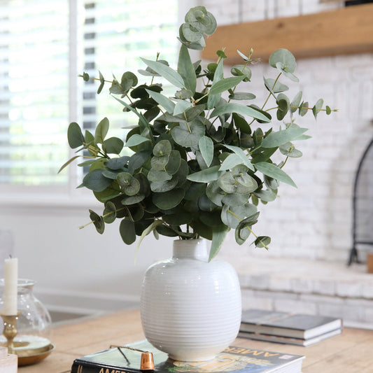 Artificial Eucalyptus Leaves Arrangement With Ceramic Planter-Faux Plant-Nautical Decor and Gifts