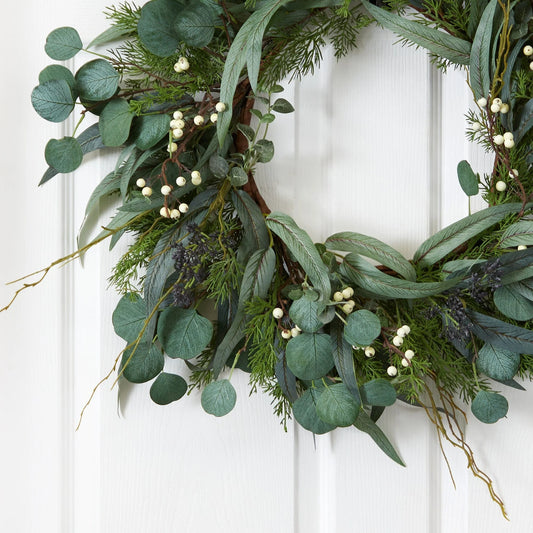24” Eucalyptus and Mixed Greens Artificial Wreath-Nautical Decor and Gifts