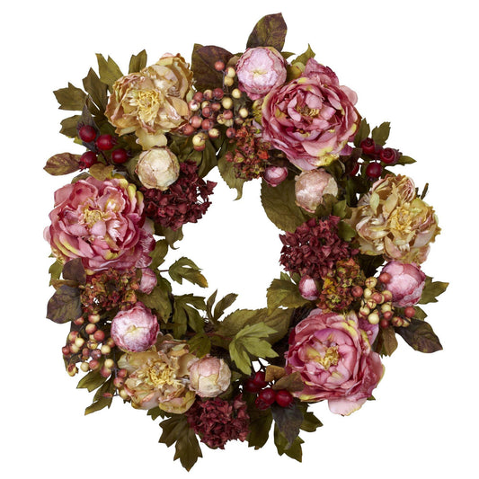 24" Peony Hydrangea Wreath-Nautical Decor and Gifts