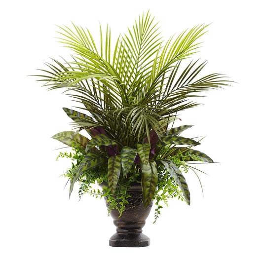 27” Mixed Areca Palm, Fern & Peacock W/Planter-Faux Plant-Nautical Decor and Gifts