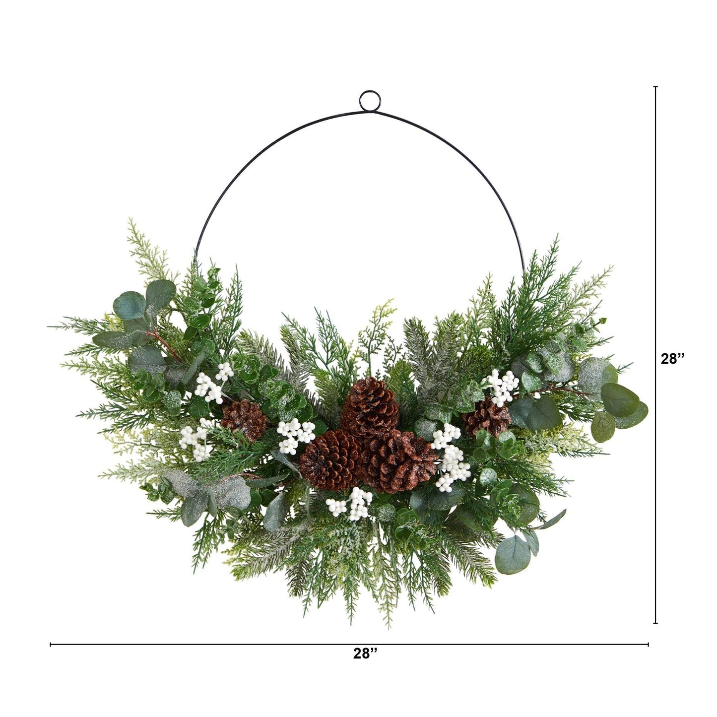 28” Christmas Pine, Eucalyptus, And Berries Metal Circlet Artificial Wreath-Nautical Decor and Gifts