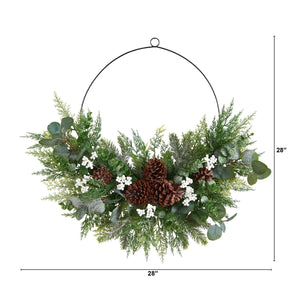 28” Christmas Pine, Eucalyptus, And Berries Metal Circlet Artificial Wreath-Nautical Decor and Gifts