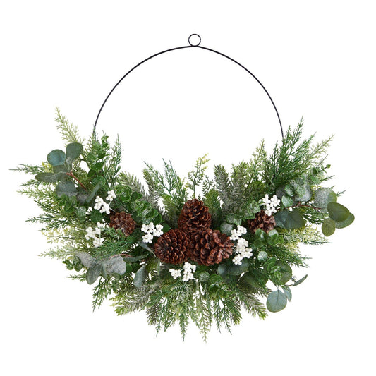 28” Christmas Pine, Eucalyptus, And Berries Metal Circlet Artificial Wreath-Nautical Decor and Gifts