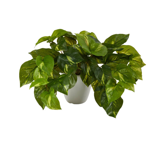 9” Pothos Artificial Plant in White Planter (Real Touch)-Faux Plant-Nautical Decor and Gifts