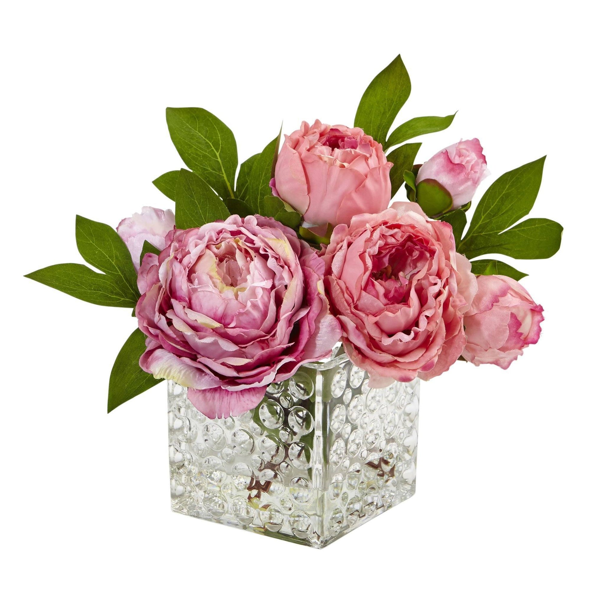 Peony In Glass Vase-Faux Plant-Nautical Decor and Gifts