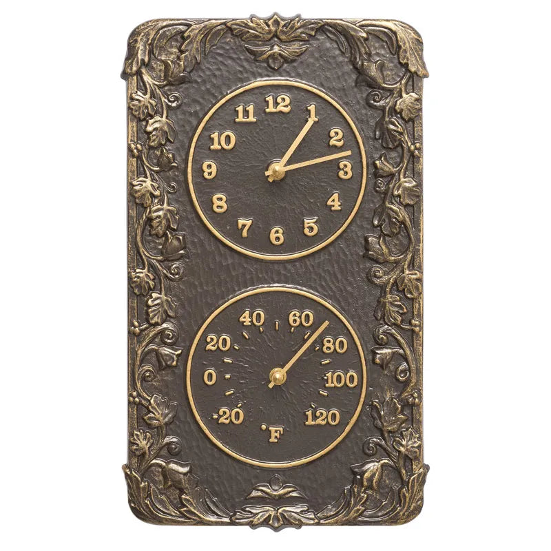 Acanthus Indoor Outdoor Wall Clock & Thermometer-Nautical Clocks-Nautical Decor and Gifts