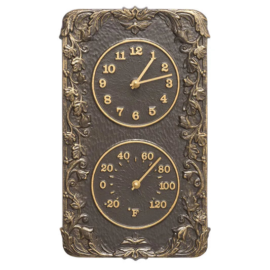 Acanthus Indoor Outdoor Wall Clock & Thermometer-Nautical Clocks-Nautical Decor and Gifts