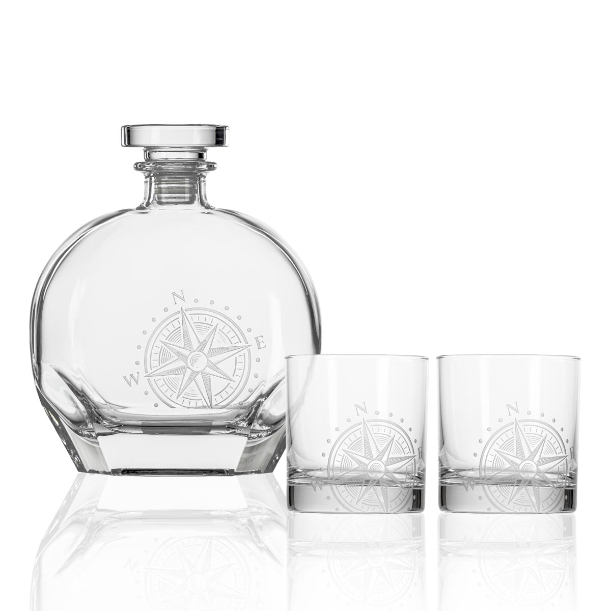 Compass Star Whiskey Decanter 3 Piece Set-Nautical Decor and Gifts