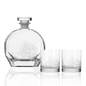 Compass Star Whiskey Decanter 3 Piece Set-Nautical Decor and Gifts