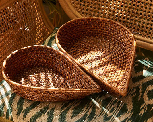 Luntian Leaf Woven Rattan Nesting Baskets, Set of 2-Basket-Nautical Decor and Gifts